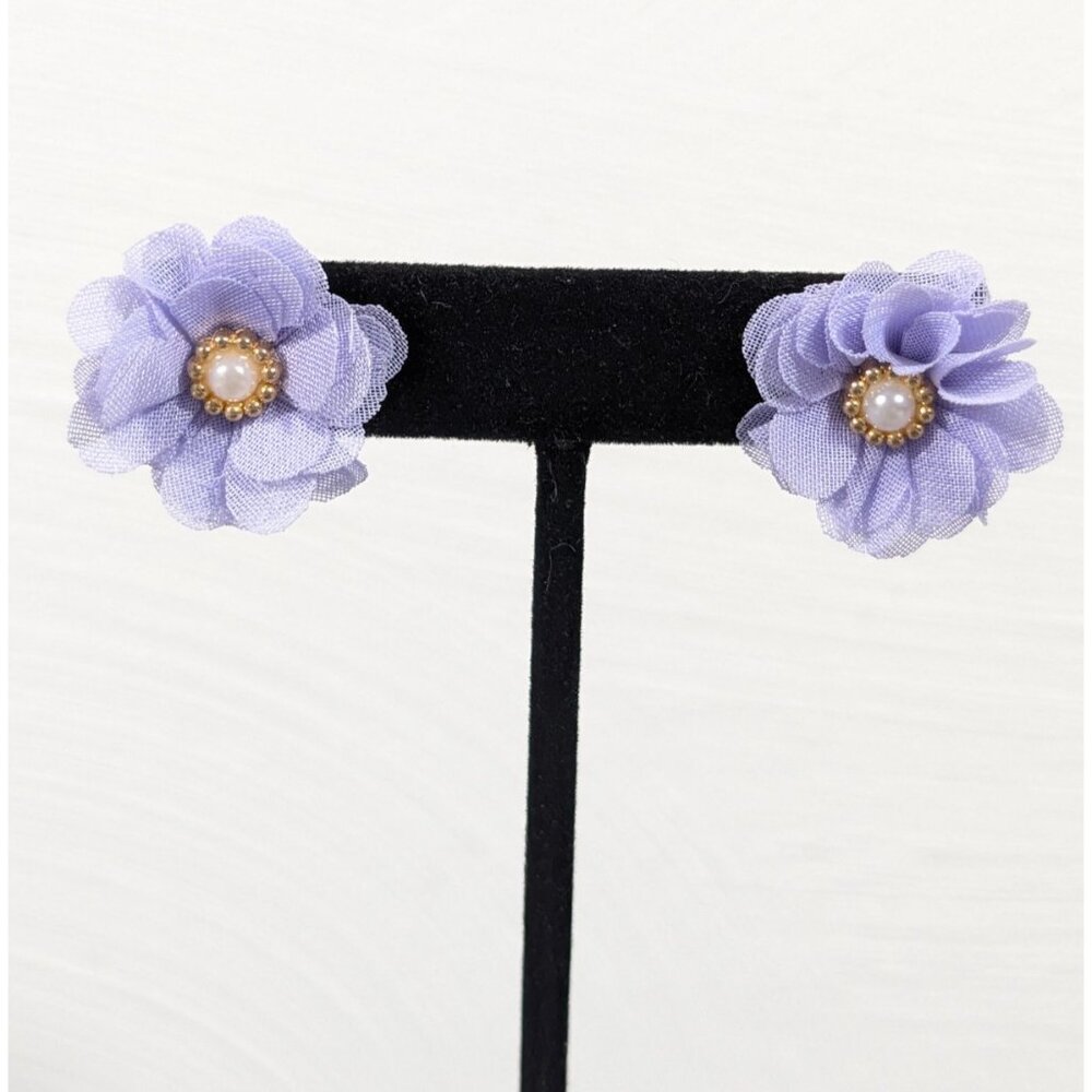 Purple Flower Faux‎ Pearl Earrings Feminine Coquette Pierced
